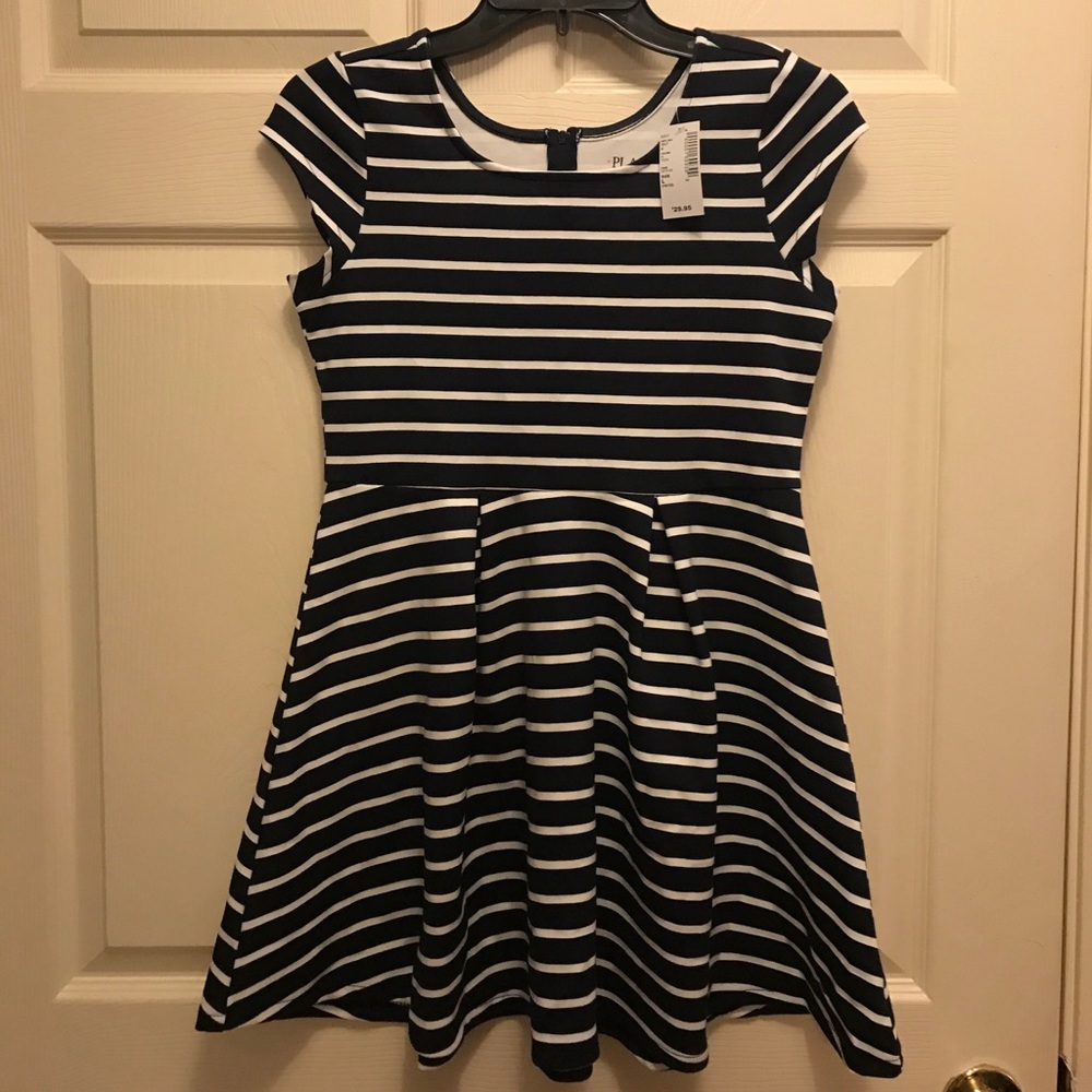 Navy and white striped girls dress size L